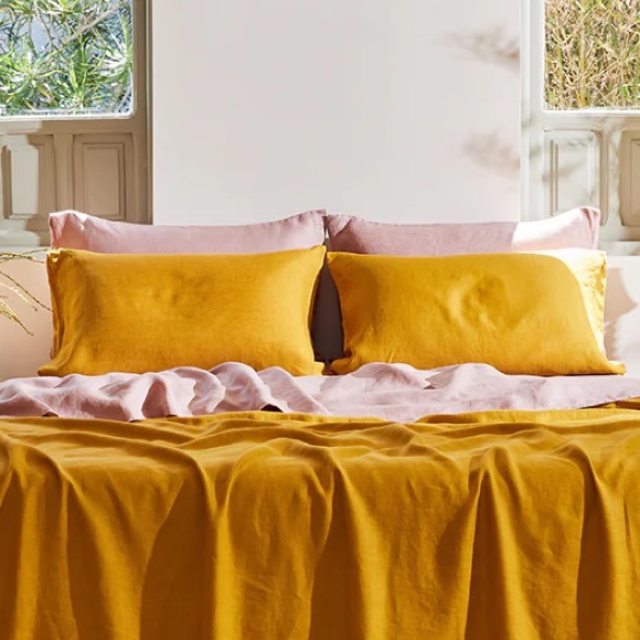 Turmeric 100% Flax Linen Standard Pillowcases (Set of Two) - Picture 2 of 3